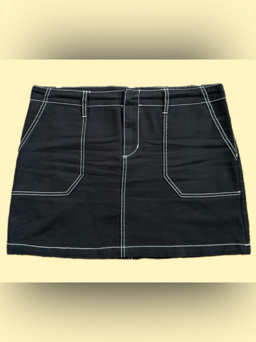 Cute & Casual Black & White Jean Mini Skirt, 100% Cotton, Pockets, Blue Spice